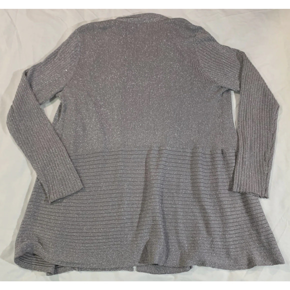JM Collection Cardigan Women's XL Open Front Gray Silver Sparkle Glitter Stretch - Picture 4 of 13